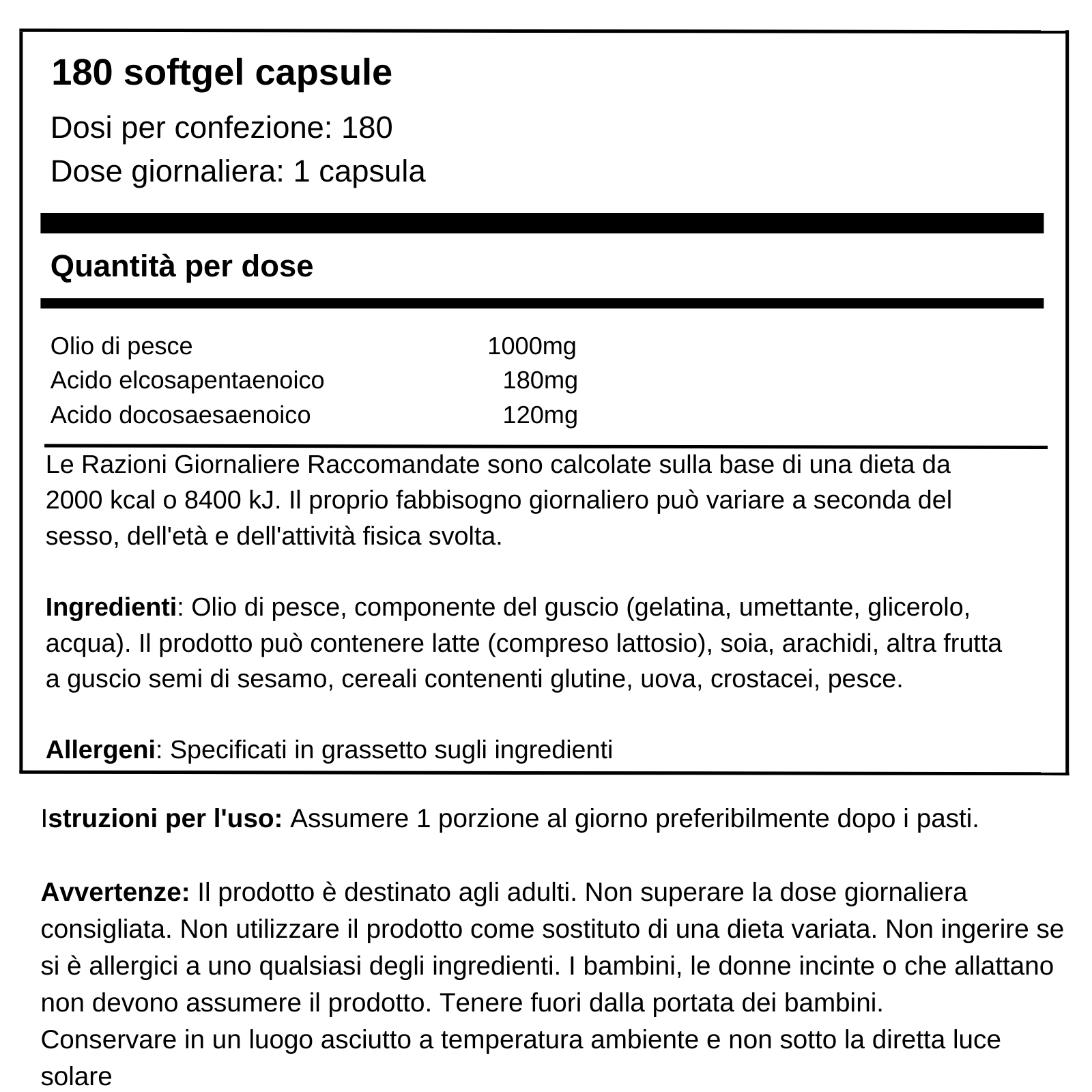 Omega 3 180 Softgel Perle 1000mg Olio di Pesce Fish Oil 180 EPA 120 DHA Cuore