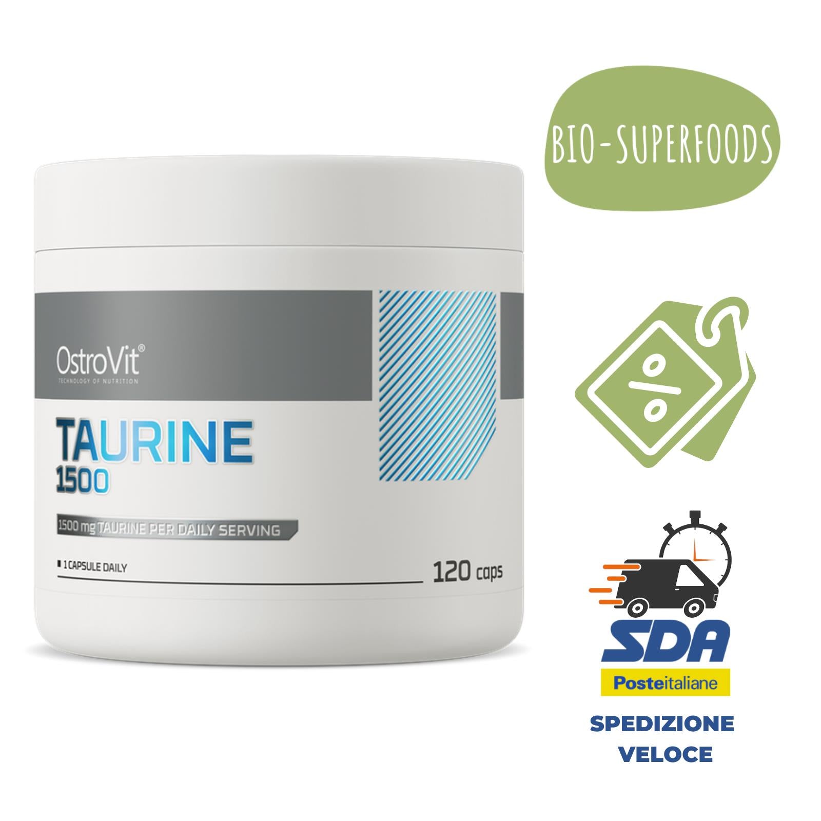 TAURINA PURA - 120 Caps da 1,5 grammi - Aminoacidi Potenziamento Energia Taurine