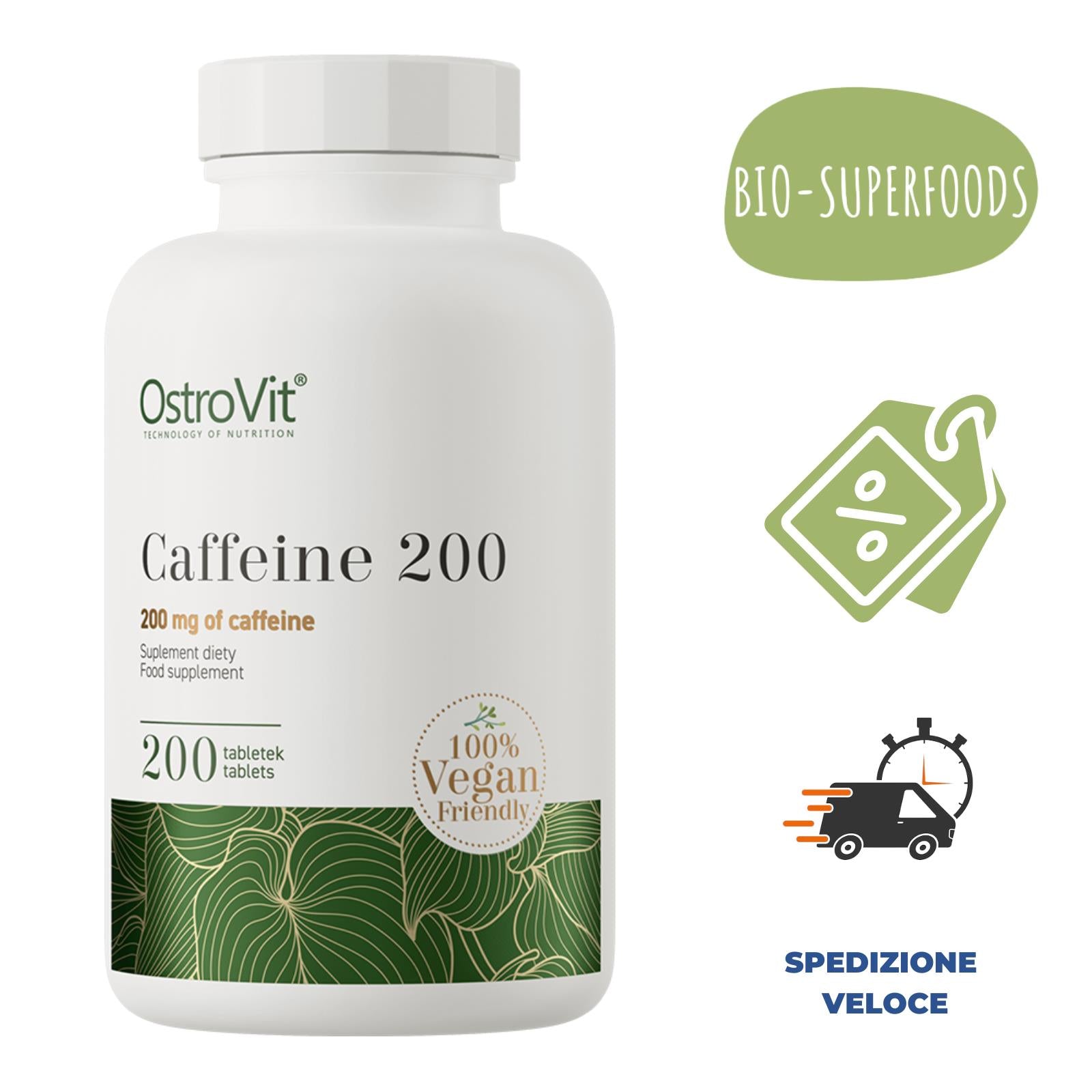 Caffeina Pura 200 mg Integratore Termogenico Energetico Brucia Grassi Sport Veg