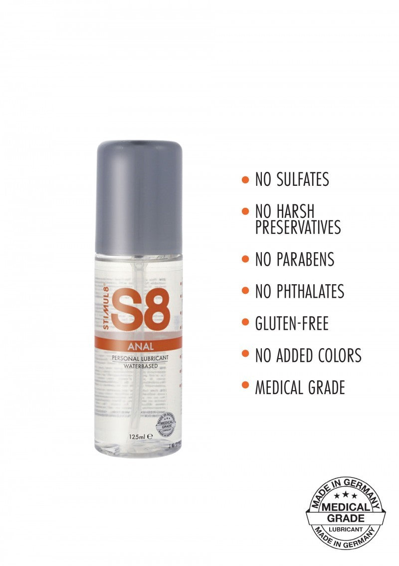 S8 Waterbase Anal Original 125ml - Lubrificante Anale di Grado Medico e Privo di Glicerina