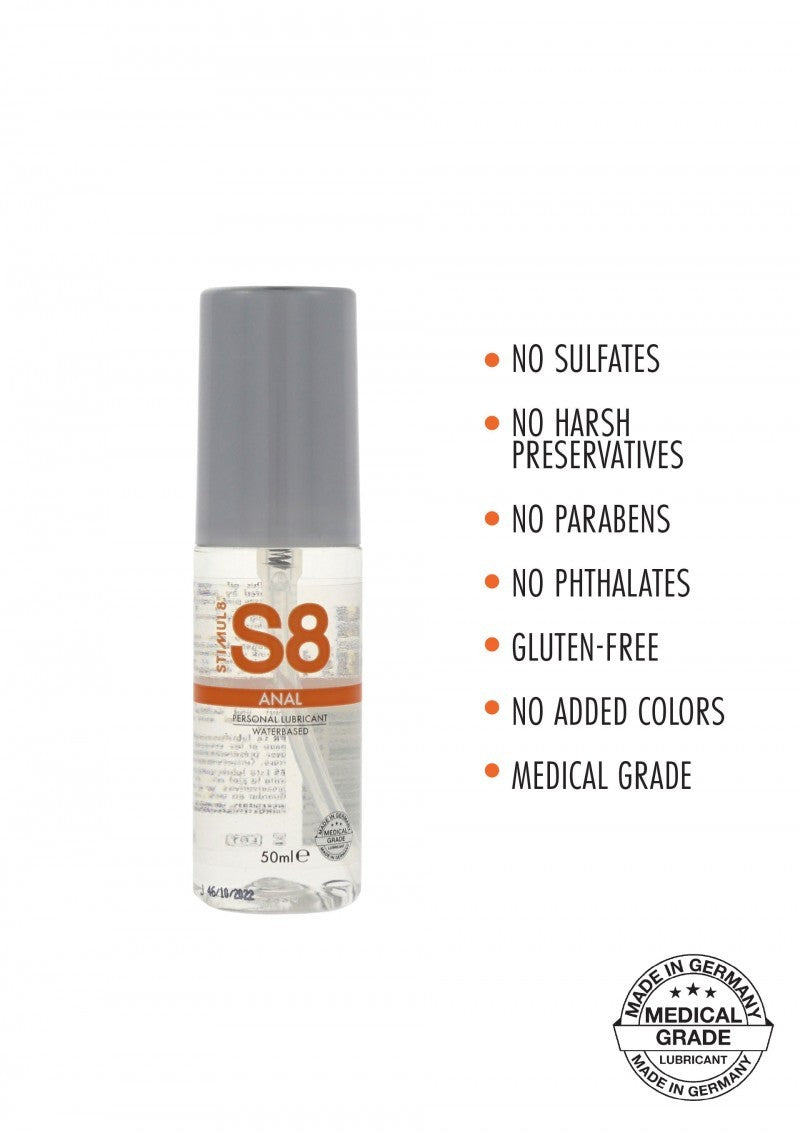 S8 Waterbase Anal Original 50ml - Lubrificante Medico Senza Glicerina (Formato Viaggio)